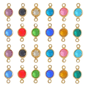 Round Glass Pendant Connector Double Loop Copper Edged Colored Rhinestone DIY Jewelry Making Findings Earring Accessory
