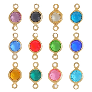 Colorful round glass crystal connectors with gold-plated copper frames for DIY jewelry making