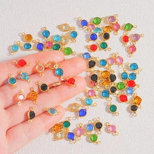 Colorful glass gem connectors with gold plated edges and double loops for DIY jewelry making