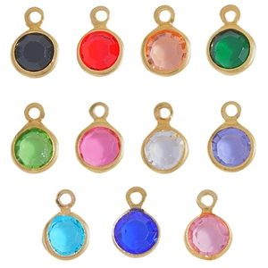 Colorful round glass pendant charms with brass edging in 11 vibrant jewelry DIY colors