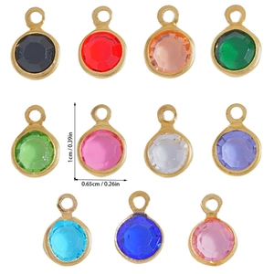 Set of 11 multi-colored round glass pendants with gold-plated copper edges for DIY jewelry