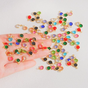 Mixed color faceted glass charms with gold copper rim for DIY jewelry and necklaces