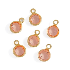 Set of 6 peach faceted glass charms with gold-plated edges for DIY jewelry making