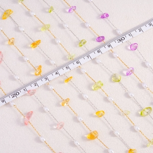 Stainless steel chain with natural crushed stones and pearls for DIY jewelry making