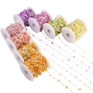 DIY stainless steel chains with irregular natural crushed stones and pearls on white spools