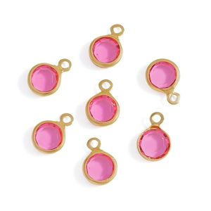 Pink faceted glass charms with gold-plated copper edges for DIY jewelry making
