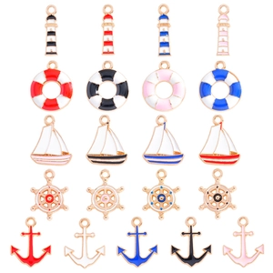 Colorful nautical enamel charms including anchors, ships, and lifebuoys for DIY jewelry making