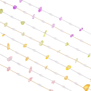 Stainless steel chain with mixed pearls and irregular colorful natural stones