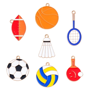 7-piece sports theme enamel alloy charms set featuring basketball soccer and tennis designs