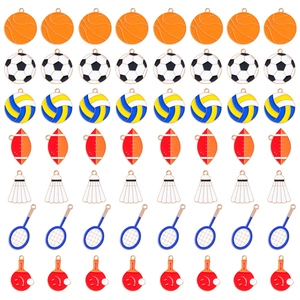 Alloy Enamel Sports Theme Charms Basketball Football Volleyball Rugby Badminton Pendants For DIY Jewelry Making Accessories
