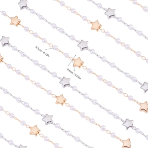DIY jewelry chain with 3mm white pearls and 6mm gold-silver star beads for accessories
