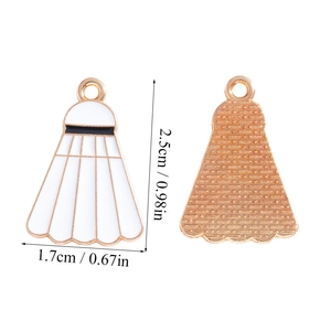 Badminton enamel charm for DIY jewelry making showing front and back metal views