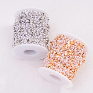DIY 3mm pearl and star bead chains in gold and silver on plastic spools for jewelry making