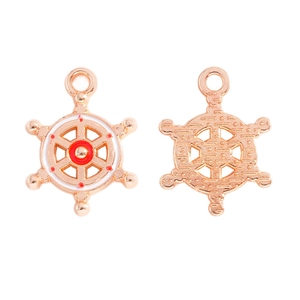 Detail of nautical rudder alloy pendants with red and white enamel for DIY jewelry