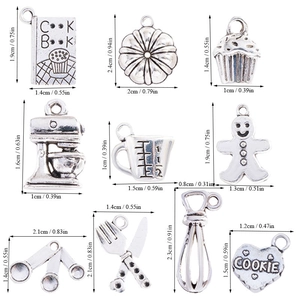 Set de 10 colgantes de repostería en plata antigua con batidora y cupcake para DIY
