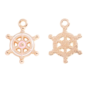 Detail of rose gold anchor steering wheel charm with pink and white enamel drip oil