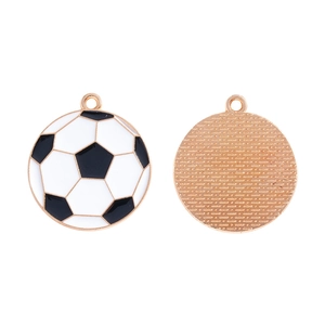 Detailed front and back view of golden enamel soccer ball pendant for DIY jewelry making