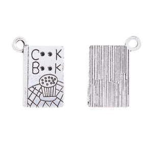 Colgante de libro de cocina plateado antiguo con cupcake y aro para creación de joyas DIY