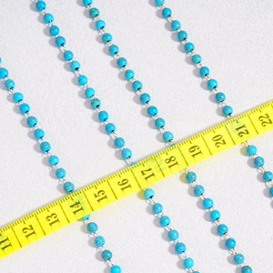 DIY 4mm blue turquoise bead chain with golden links for handmade jewelry crafts