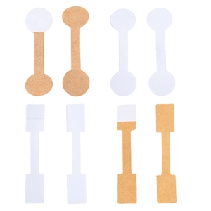 Self-adhesive jewelry price tags in dumbbell and rectangular shapes made of kraft paper