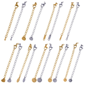 Stainless Steel Extender Chain Set With Lobster Clasp Decorative Shape Tag Gold Silver Jewelry Making Findings DIY Accessories