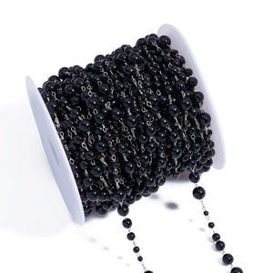 DIY black pearl bead chain on white spool for jewelry making and lolita fashion