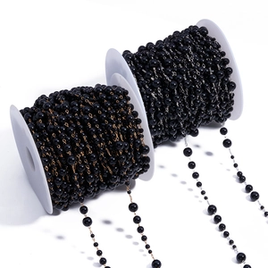 Black Artificial Pearl Beaded Chain Metal Link Chain For DIY Jewelry Making Lolita Clothing Accessory Hand-made Material