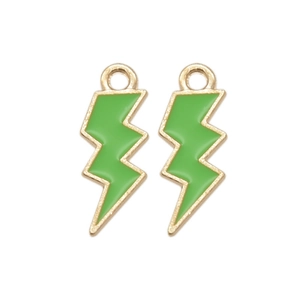 Pair of gold lightning bolt pendants with green enamel for DIY jewelry making