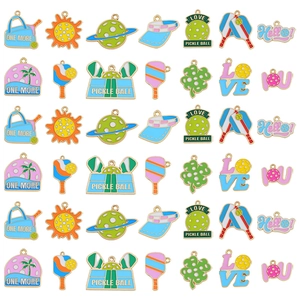 Pickleball Theme Alloy Enamel Pendants For DIY Bracelet Keychain Making Sport Paddle Love Letter Charms Accessories
