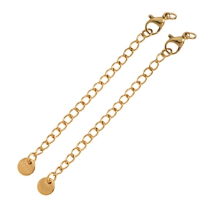 Detail of 5cm golden stainless steel extender chains with lobster clasps for DIY jewelry