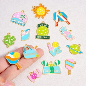 Colorful enamel Pickleball charms set with golden metal edges for DIY jewelry making