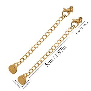 5cm gold stainless steel extender chain with lobster clasp and heart pendant measurements