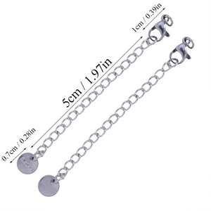 Detail view of 5cm stainless steel extender chains with lobster clasp for jewelry making