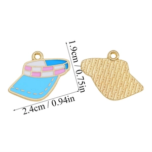 Detailed view of sun hat alloy charms showing front enamel pattern and golden textured back