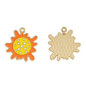 Detailed front and back view of sun-shaped enamel alloy pendants for jewelry making