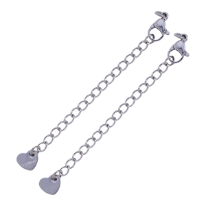 Detail of stainless steel extender chain with lobster clasp and heart pendant engraved S.Steel