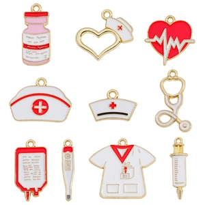 Set di 10 ciondoli medici in smalto per gioielli fai-da-te con bordi in metallo dorato
