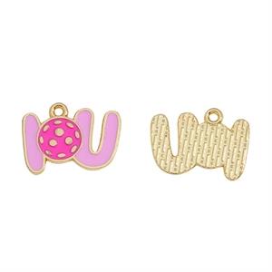 Front and back view of pickleball jewelry pendant with enamel and golden alloy finish