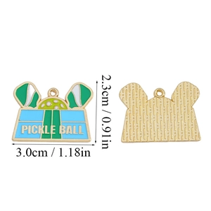 Detail view of double-sided Pickleball enamel charm showing size 3.0cm by 2.3cm