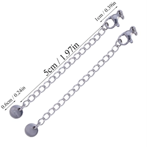 Detail of 5cm stainless steel extender chain with lobster clasp and S.steel tag