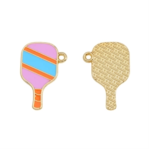 Colorful enamel pickleball paddle pendants in pink and blue for jewelry making