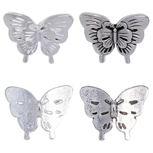 Set of four butterfly zinc alloy beads for DIY jewelry making with fine metal texture