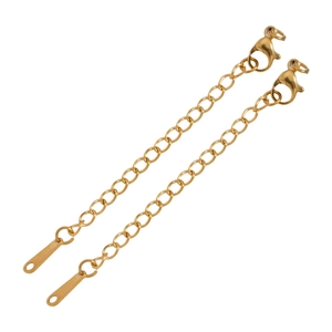 Golden 5cm stainless steel extender chains with lobster clasps and S.steel tags