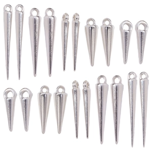 Polished silver CCB spike cone charms in various sizes for DIY punk jewelry making