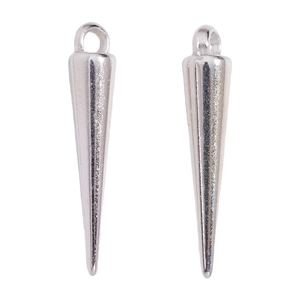 Macro detail of silver spike cone pendants for DIY punk necklace and jewelry projects