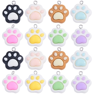 Resin Cat Paw Pendant DIY Jewelry Making Macaron Color Animal Footprint Charm With Metal Ring For Keychain Earring Necklace
