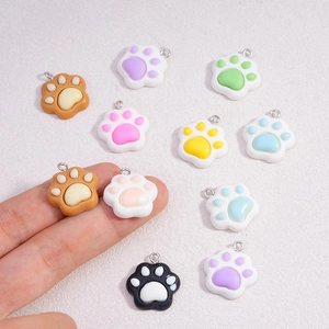 Colorful resin animal paw charms for DIY jewelry making in various macaron colors