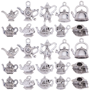 Set of vintage silver alloy teapot charms and miniature teacup pendants for DIY jewelry