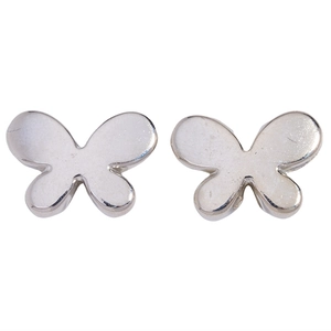 Minimalist butterfly shaped silver stud earrings with polished mirror metallic finish