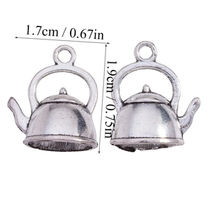 Antique silver teapot pendant charm in alloy with size dimensions 1.7cm by 1.9cm